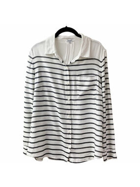 Coastal Nautical SPLENDID Striped Button Down Shirt Medium Black White Soft